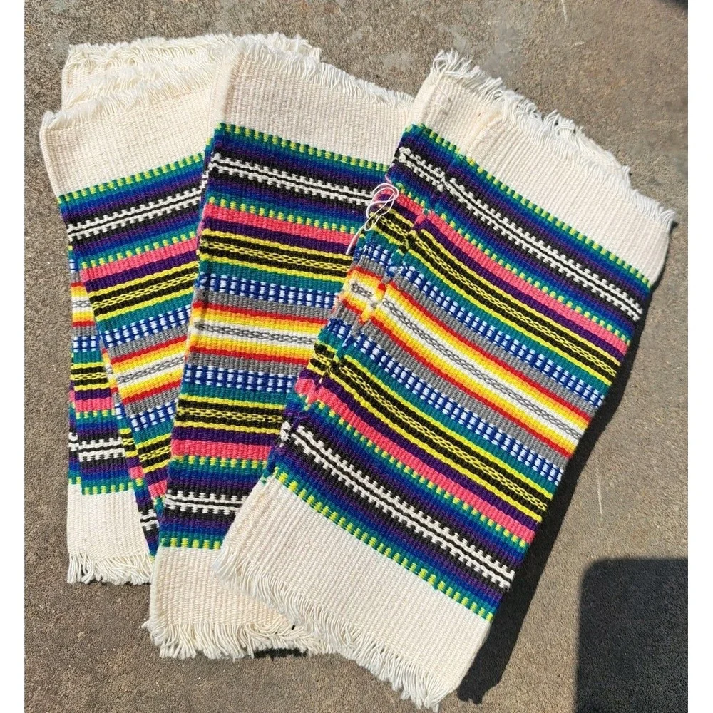 Vintage 12 Colorful cocktail napkins Striped Linens‎ Margaritas Party  Lg Set